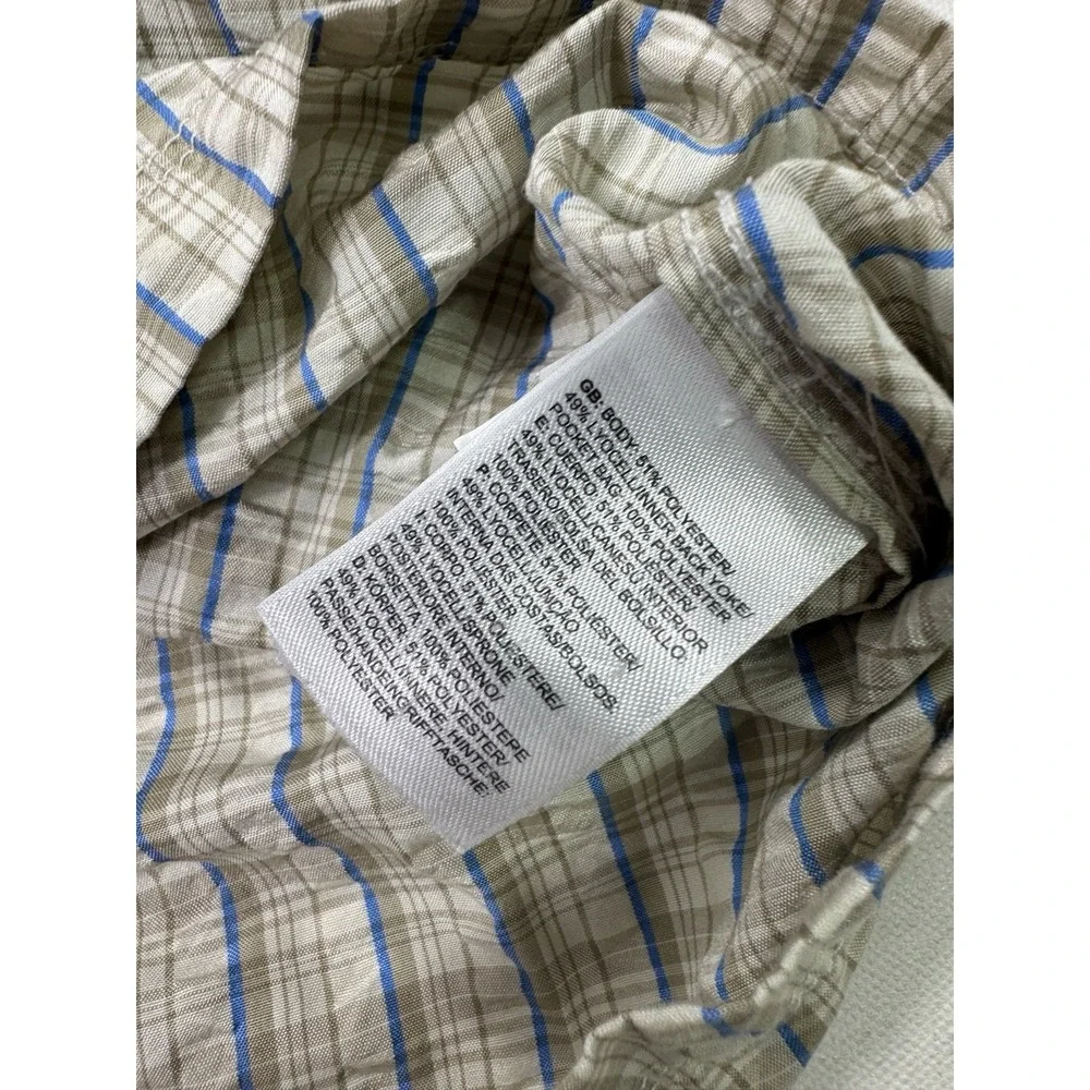 The North Face Men's XL Beige Blue Plaid Seersucker Button Shirt Hiking Outdoor
